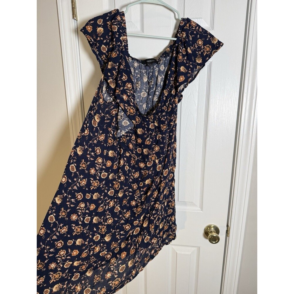Forever 21+ Plus Size 2X Navy Floral Off Shoulder Ruffle High Low Dress Boho - Picture 6 of 12